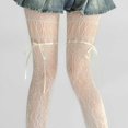 thumbnail image 4 of Hauaitttt Cute Bow Tie Lace Floral Patterned Tights Hollow Out Fishnet Pantyhose Textu Tights for Women, 4 of 6
