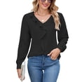 thumbnail image 2 of vigerkar Womens Long Sleeve Tops V Neck Dressy Casual Blouses Tunic Trendy Business Office Ruffle Work Shirts (Black, L), 2 of 8