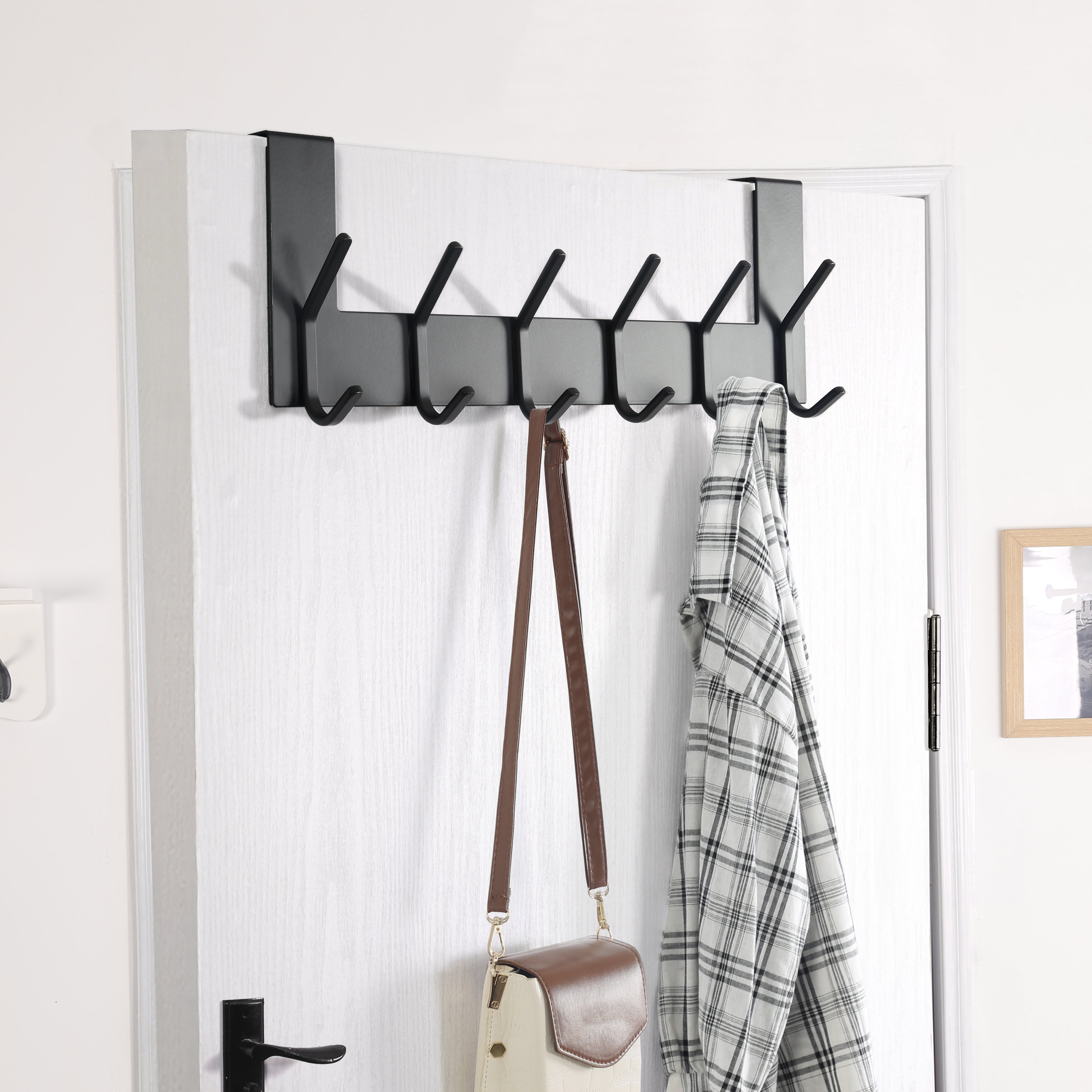 Dseap over the Door Hooks,Sturdy Towel Rack with 6-dual Hooks Hanger for  over Door Hanging Clothes,Hat,Towel Coat Rack for Back of Bathroom,Bedroom,Matte  Black 