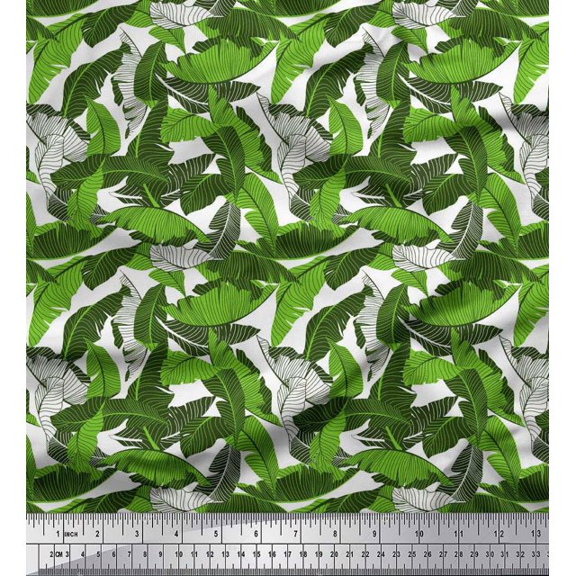 Soimoi Green Rayon Fabric Palm Leaves Print Sewing Fabric Yard 42 Inch Wide