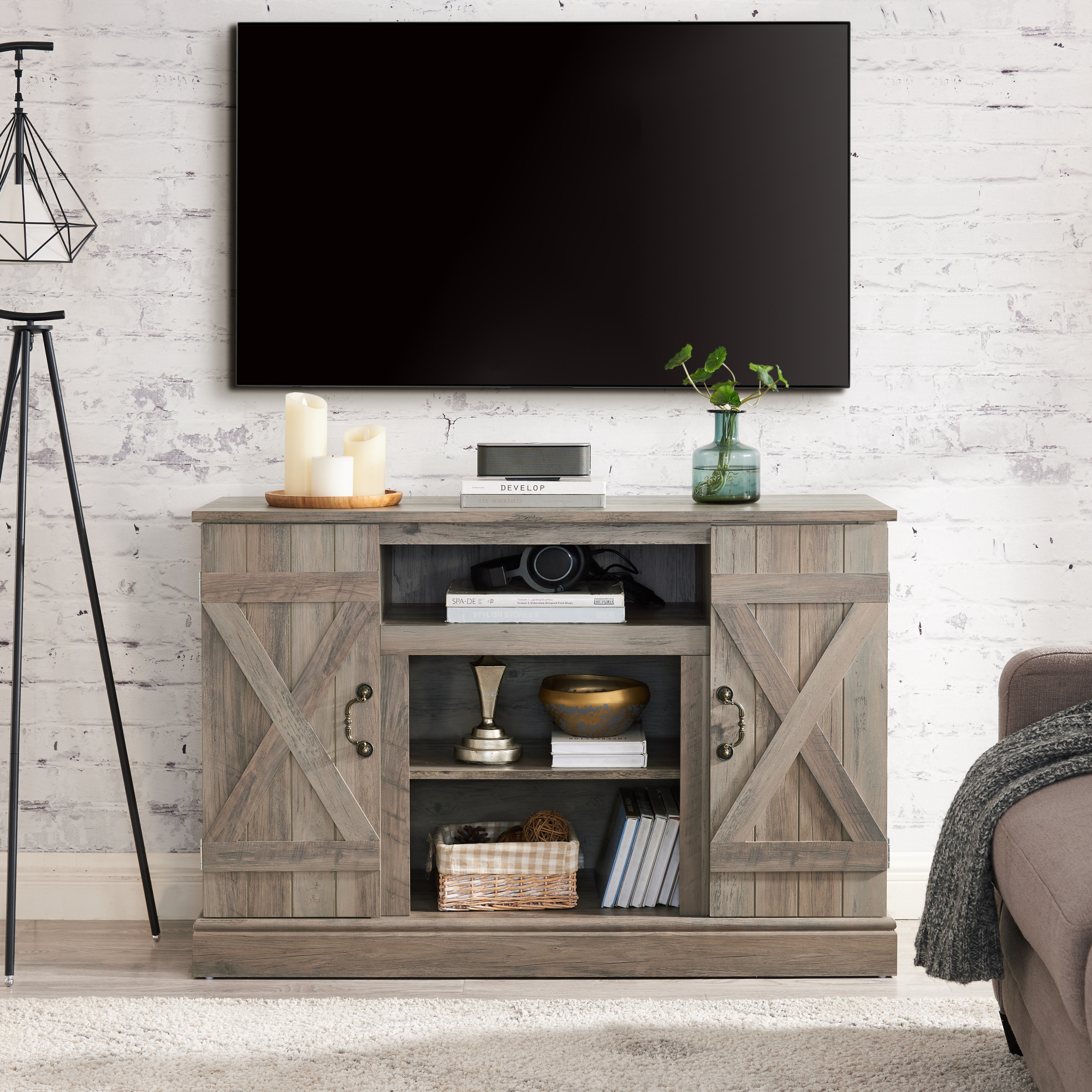 Farmhouse TV Stand for 50 Inch TV, Entertainment Center TV Media