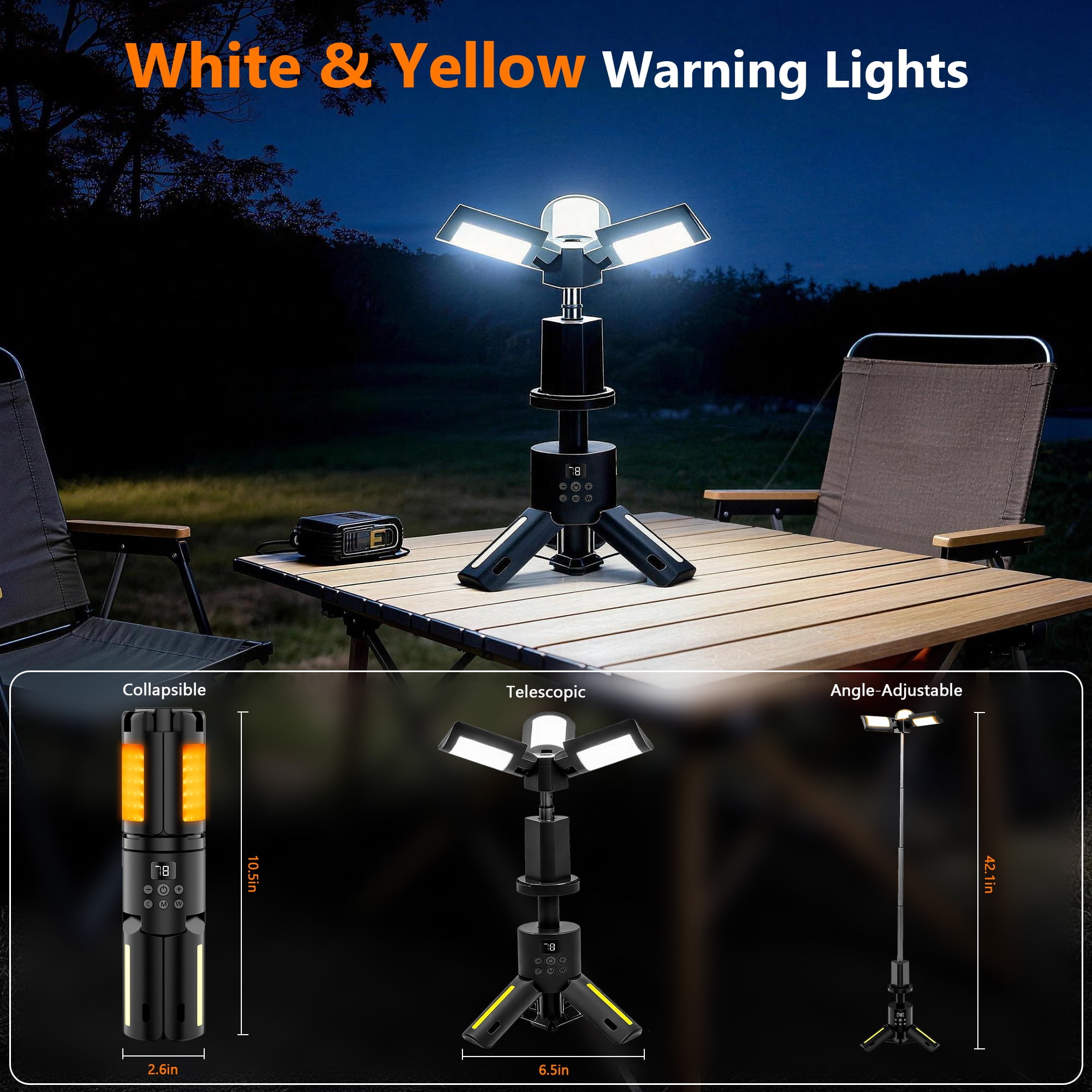 SaveJoy Camping Lantern Rechargeable Camping Gear, Telescopic Camp Light, Portable Waterproof LED Working Lantern, Foldable Outdoor Emergency Light with 8 Modes, Black
