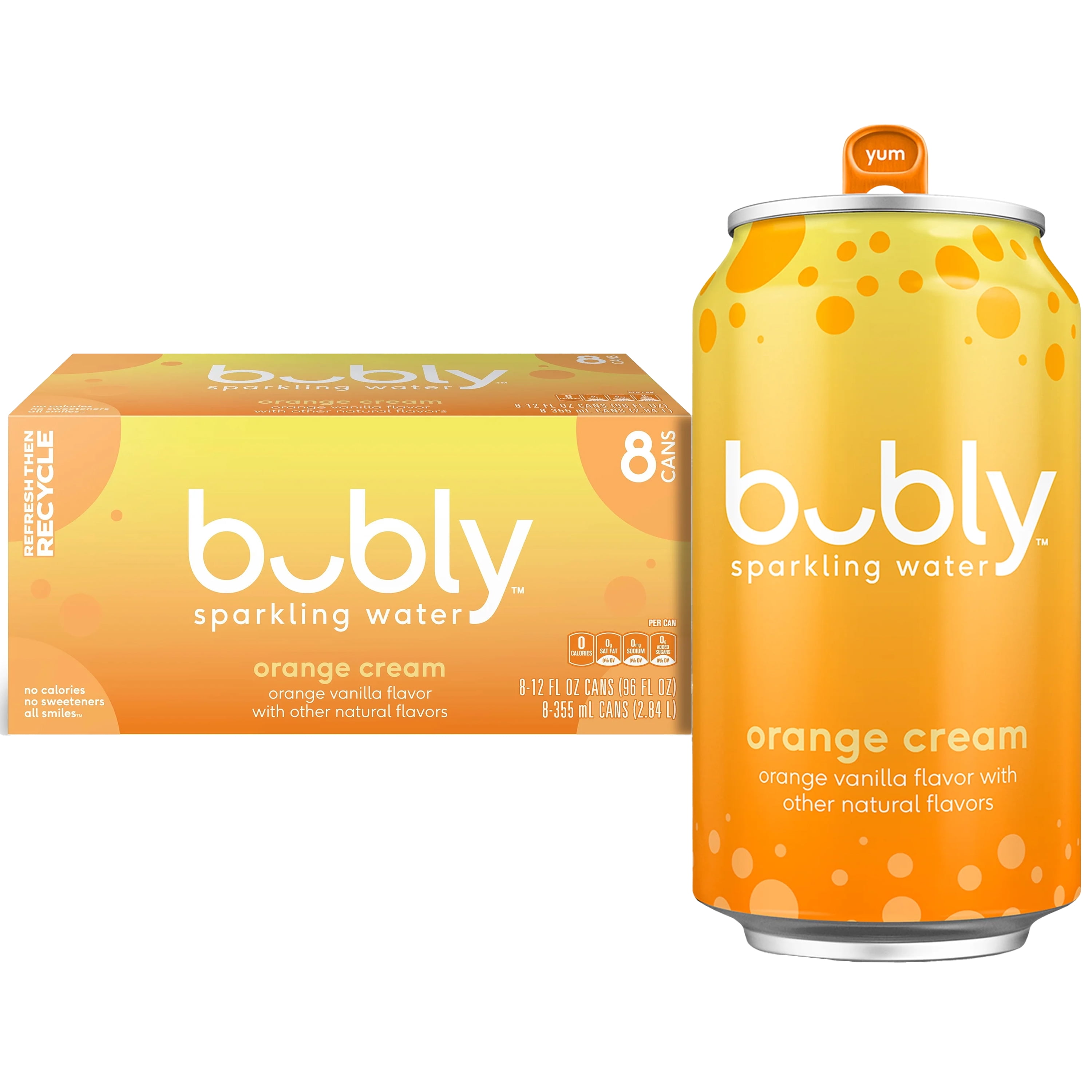 (6 pack) bubly Orange Creamsicle Sparkling Water, 12 fl oz, 8 Pack Cans