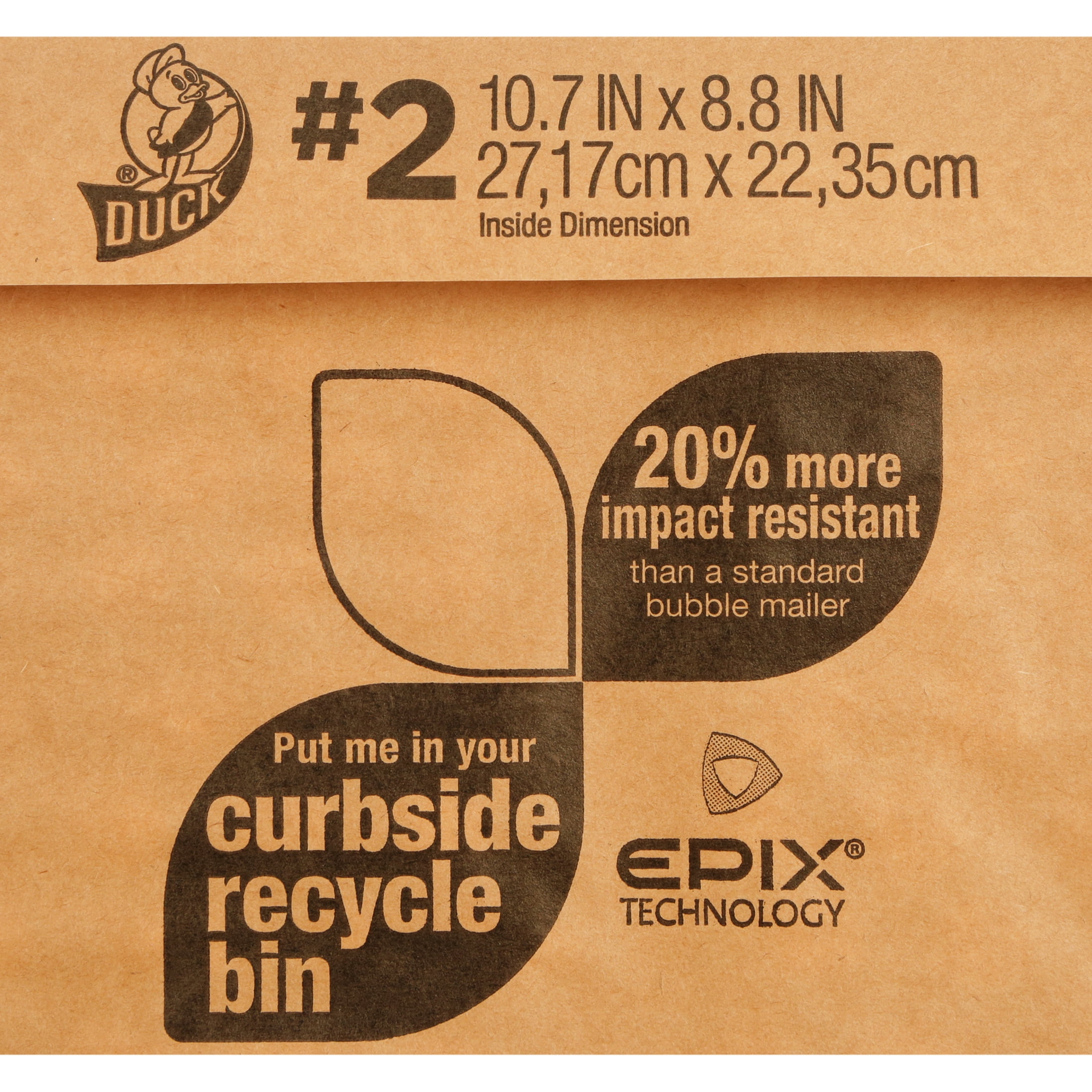 Duck Brand Recyclable Paper Mailer, #2, 10.7" x 8.8", Brown