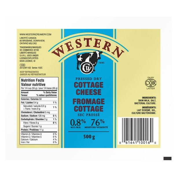 Western Creamery Pressed Dry Cottage Cheese 0.8 MF Walmart.ca