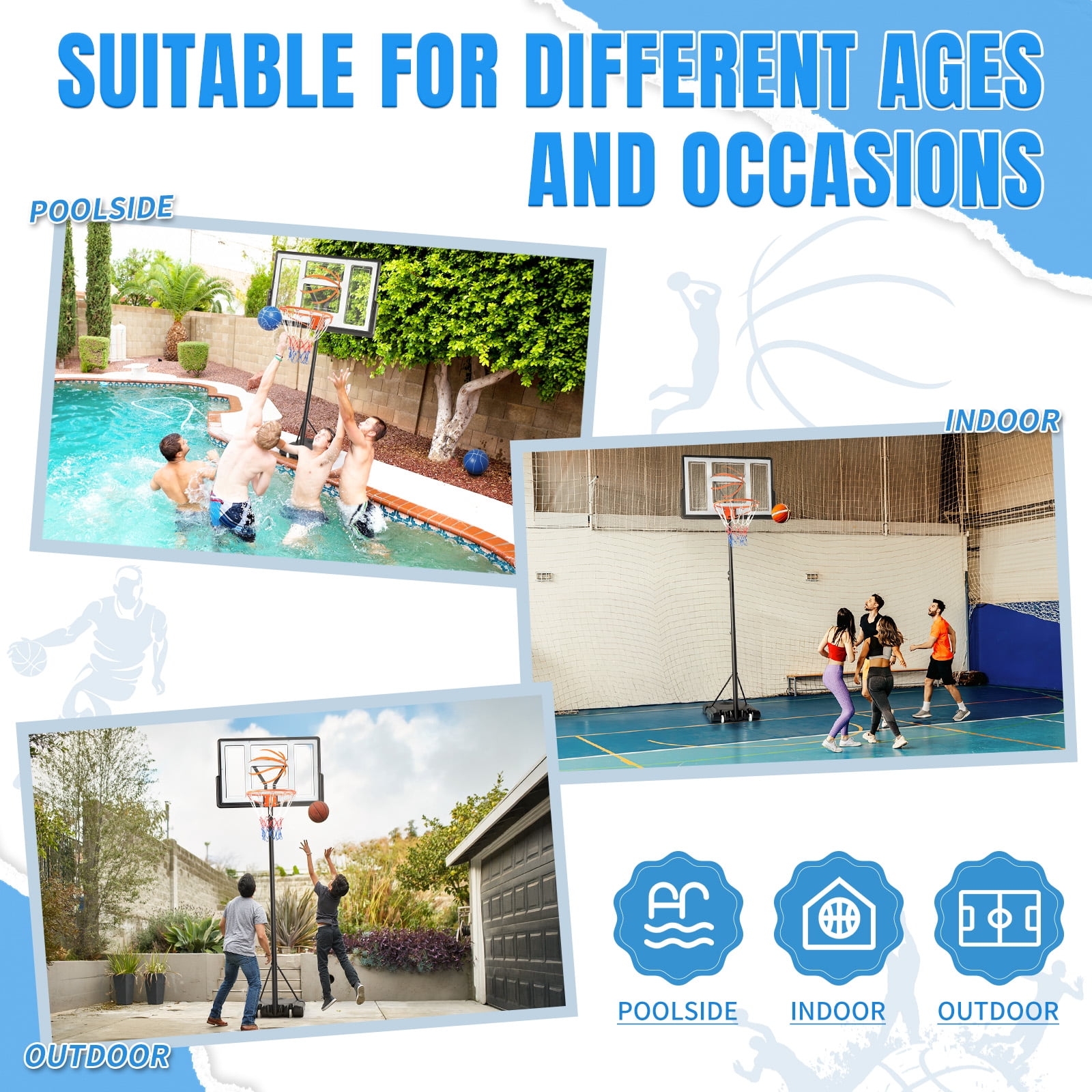 Ktaxon 44" Portable Basketball Hoop Outdoor, 4.4-10ft Height Adjustable, Shatterproof Backboard, Gray Orange