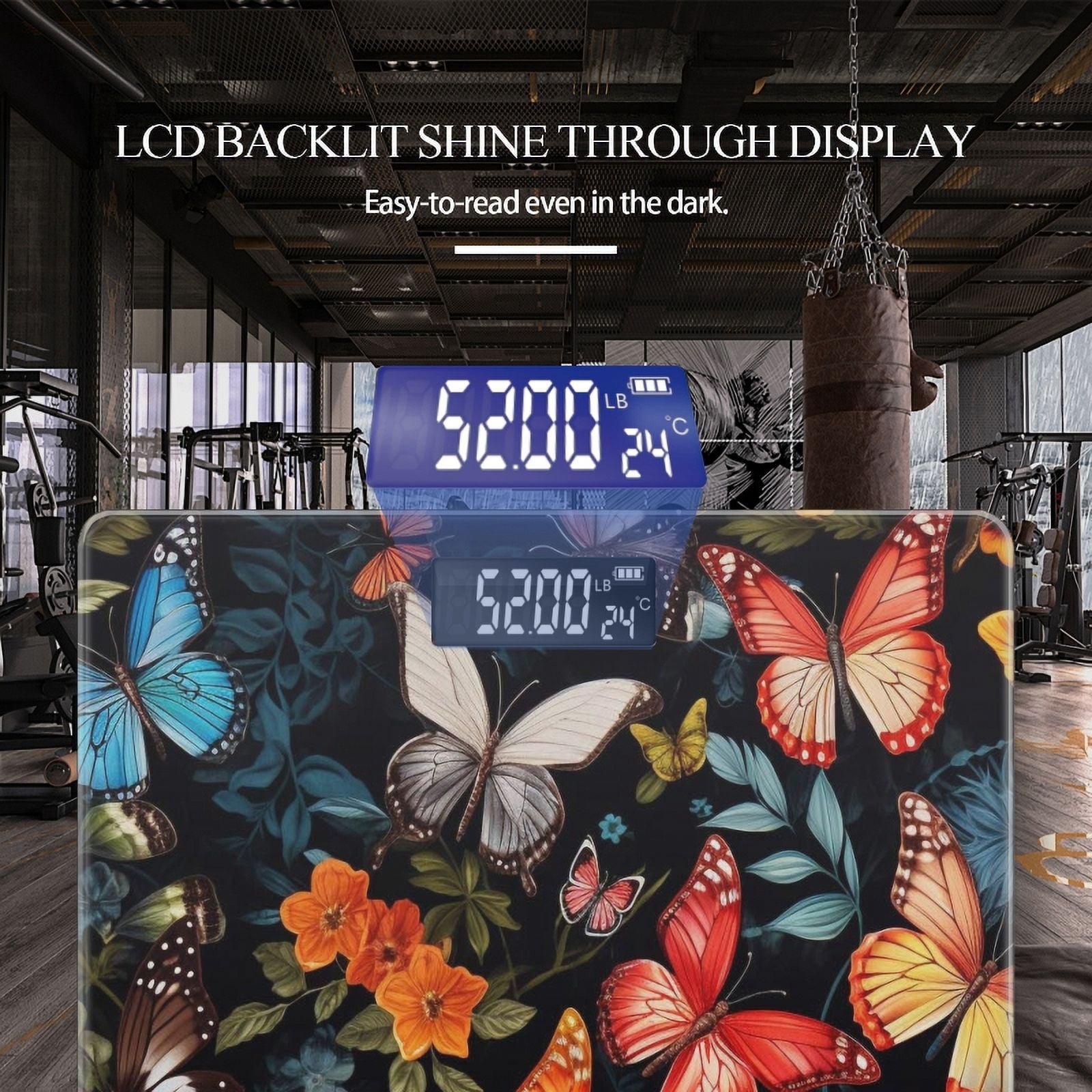 High Precision Body Weight Scale Smart Bathroom Scales with Large LCD Display(400lbs),Decorative for Bedroom-Colorful Butterflies With Wings In Shades Of Orange And Red