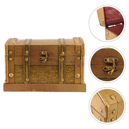 ifundom Golden Wooden Treasure Chest Decorative Jewelry Box for Storage and Travel Compact and Design