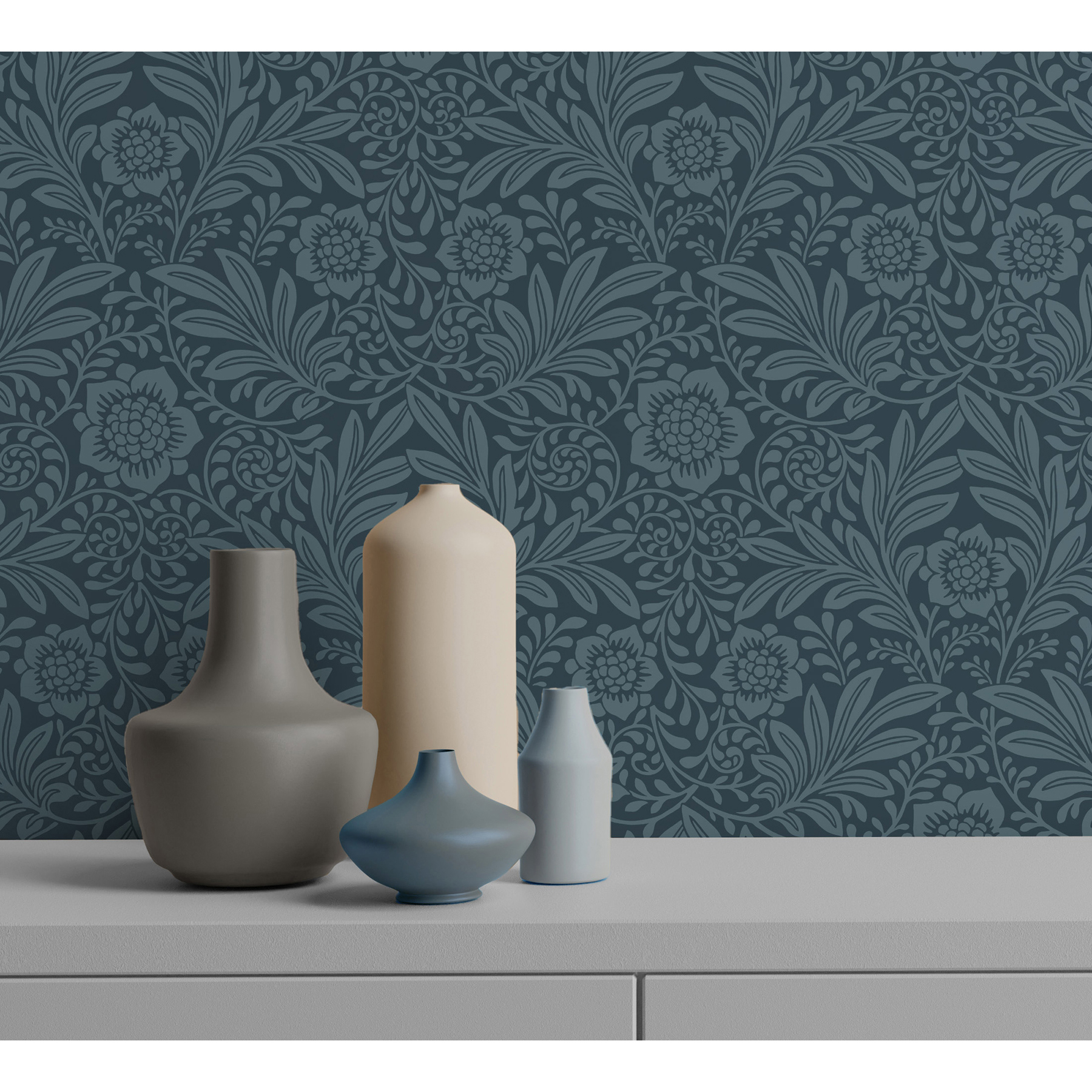Fine Decor Camille Navy Damask Wallpaper, 20.5-in by 33-ft