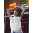 thumbnail image 2 of "Disco Freak" Across Chest Multicolor Text Women White T-Shirt, Female Small, 2 of 4