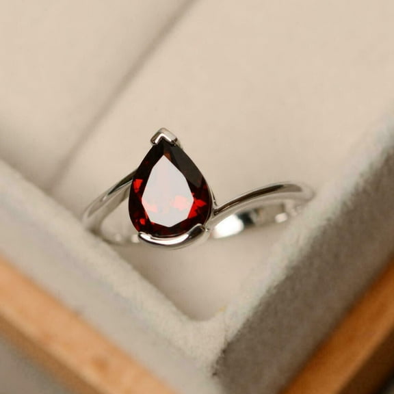 2Ct Lab Created Garnet Pear Cut Solitaire Women's Engagement Ring 14K White Gold Plated