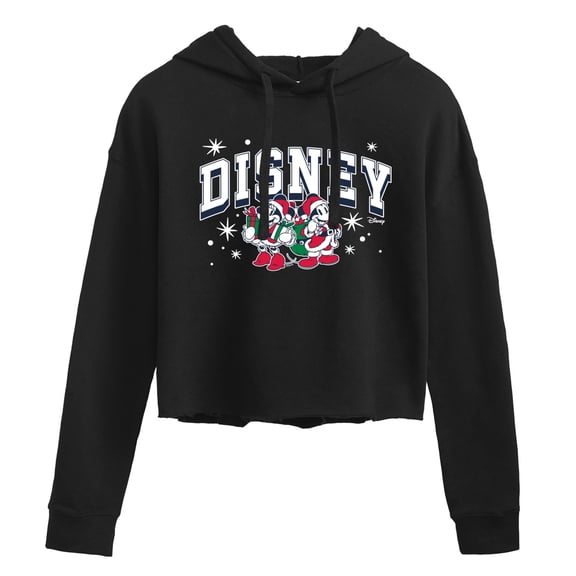 Disney - Holiday Mickey & Minnie - Juniors Cropped Long Sleeve Fleece Hoodie