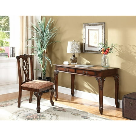 Traditional Style Wooden Carved Desk Set, Brown