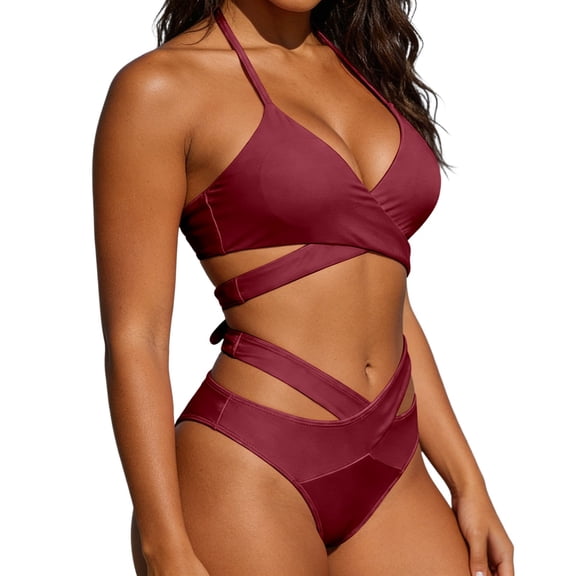 Afdoent Women's Bikini Sets Two Piece High Waisted Push Up Swimsuit Wrap 2 Piece Bathing Suit Beachwear