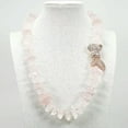 thumbnail image 2 of K-KED Pink Rose Quartz Rough Raw Necklace Rose Gold Plated CZ Pave Bowknot Connector, 2 of 8