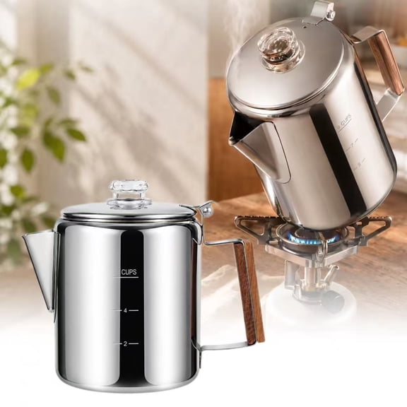 Stainless Steel Coffee Percolator Stovetop Coffee Pot, Camping Coffee Maker for Campfire Gas Stove, Heat Resistant