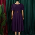 thumbnail image 4 of Ruimatai Women's Round Neck Puff Sleeve Belted A-Line Midi Dresses for Women Formal Party & Office Wear, 4 of 7