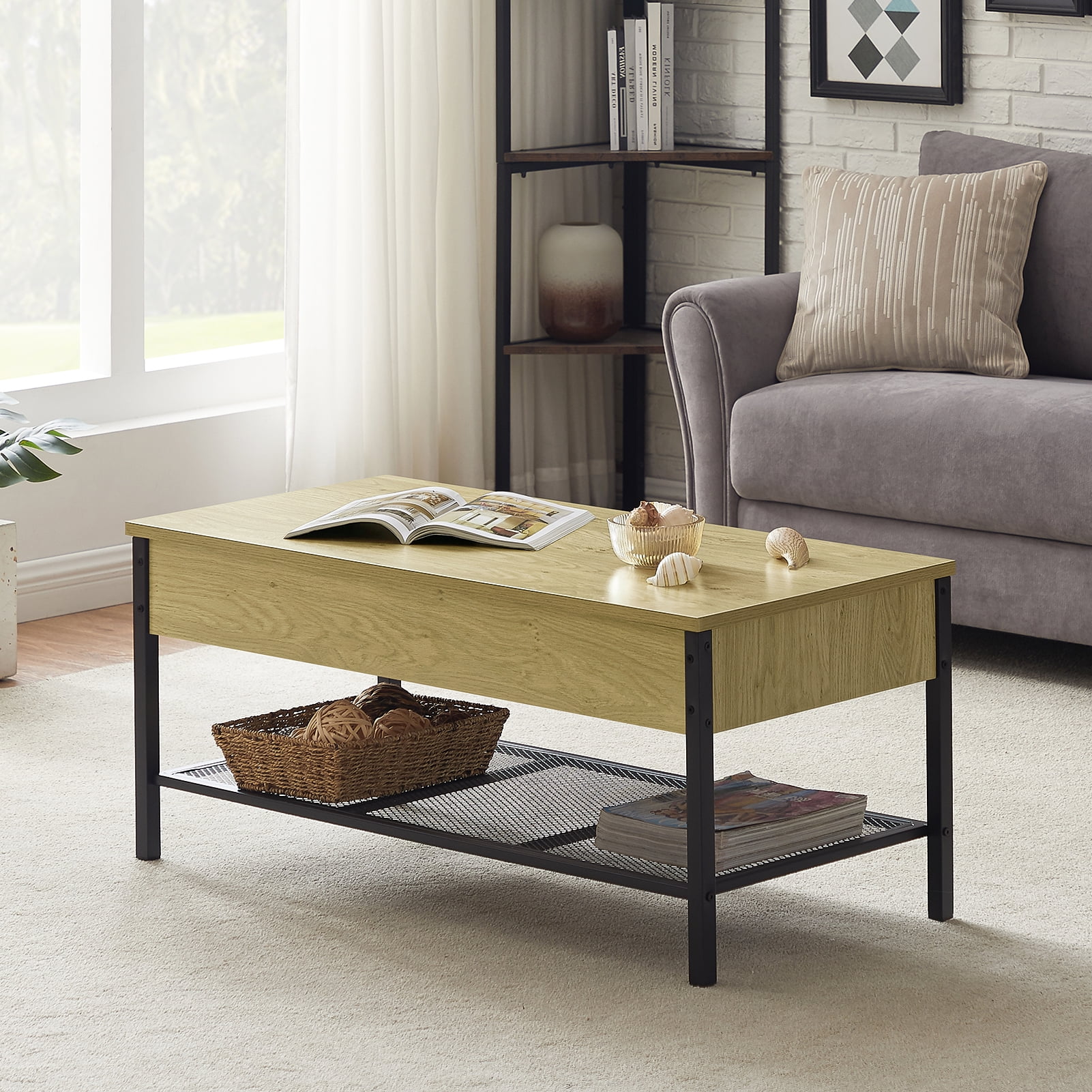 Lowestbest Lifting Coffee Table with Hidden Storage, Flip Top Coffee Table, Wooden Lifting Table for Living Room, Walnut Lowestbest Lifting Coffee Table with Hidden Storage, Flip Top Coffee Table, Wooden Lifting Table for Living Room, Walnut