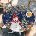 thumbnail image 2 of Navy Blue Christmas Round Tablecloth, Fitted Table Cover with Elastic for 55"-60" Round Tables, Snowman Xmas Tree Poinsettia Eucalyptus Table Cloth Outdoor Indoor Dinning Party Waterproof Tablecloths, 2 of 7