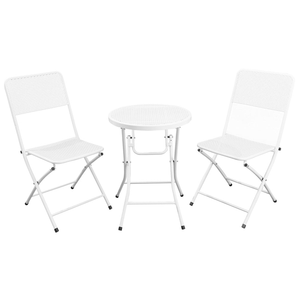 Pure Slat Collection Black Metal Folding Round Table and Chair All Weather Resistant Patio Furniture Set for Garden Balcony Patiorama 3 Pieces Outdoor Patio Bistro Set Poolside Indoor Outdoor 