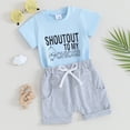 thumbnail image 2 of Bagilaanoe 2pcs ToddlerBaby Boy Shorts Set Short Sleeve Letter Print T Shirt Tops + Shorts 6M 12M 18M 24M 3T Kids Casual Summer Clothes, 2 of 7