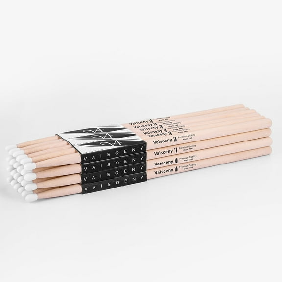 Vaisoeny 7A Drumsticks, Nylon Tip Drum Sticks Set for Acoustic Drums or Electronic Drums, Oval Nylon Tip Maple Drumsticks for Drummers and beginners (12 Pair)