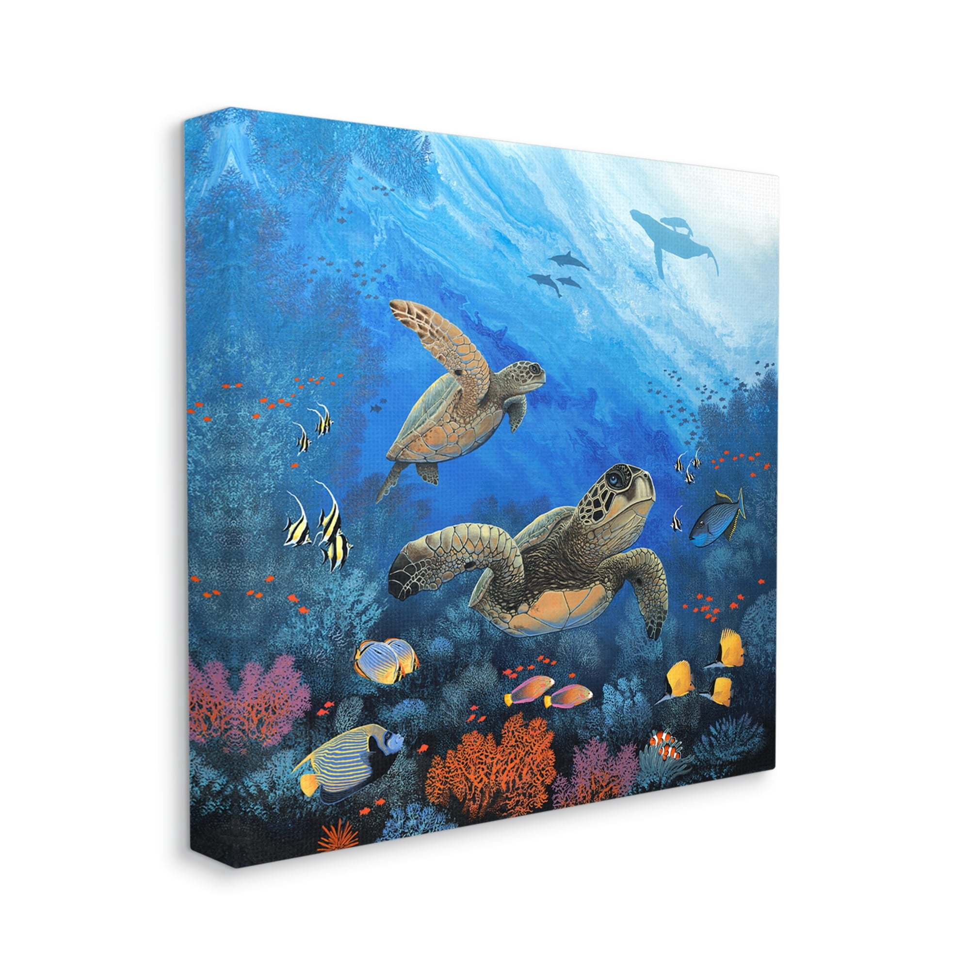 Stupell Industries Underwater Turtles & Fish Coastal Painting Gallery Wrapped Canvas Print Wall Art
