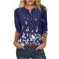 thumbnail image 1 of Lolmot Womens Printed Button 3/4 Sleeve T-shirt Loose Top, 1 of 4