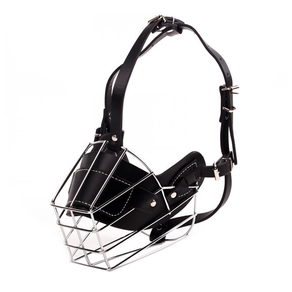 GASTROPOD Adjustable Stainless Steel Dog Muzzle Wire Basket for Large Dogs, Breathable Anti-Bite Training Mask with Leather Straps, Sturdy Secure Comfort Fit Bite Prevention(Black,M)