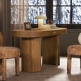 thumbnail image 3 of Jesse 55.5" Single Drawer Fluted Oval Console Desk Honey Brown Rubberwood, 3 of 12