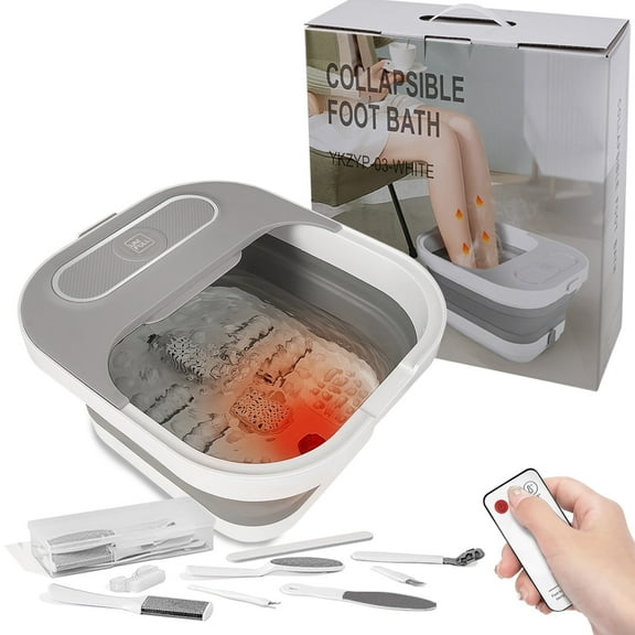 UNIFULL Foot Spa Bath with Heat and Temp Control, Massager Roller, Bubble, Remote Control, Pedicure Kit, Red Light, Heating Foot Bath