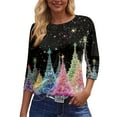 thumbnail image 6 of WTOBBY Women's Casual Round Neck 3/4 Sleeve Loose Printed T-Shirt with Christmas Elements, Ladies Holiday Theme Top for Everyday Fashion, Comfortable Wear Blouse,Multicolor L, 6 of 6
