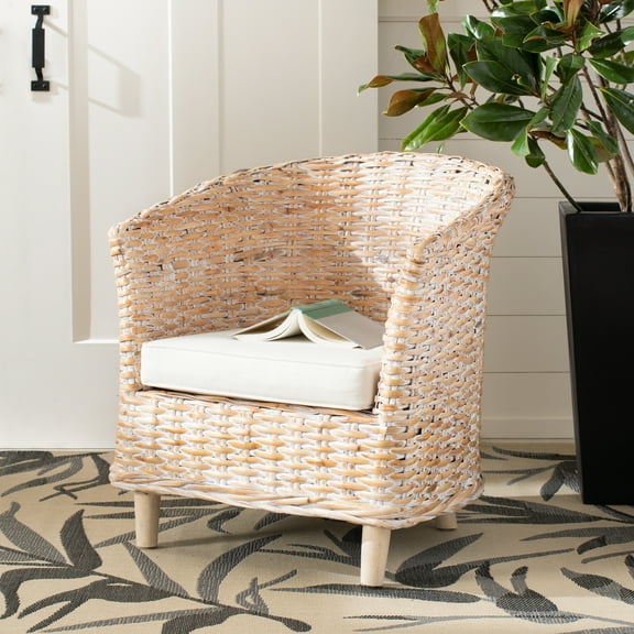 SAFAVIEH Omni Nautical Rattan Barrel Chair, Natural White Wash