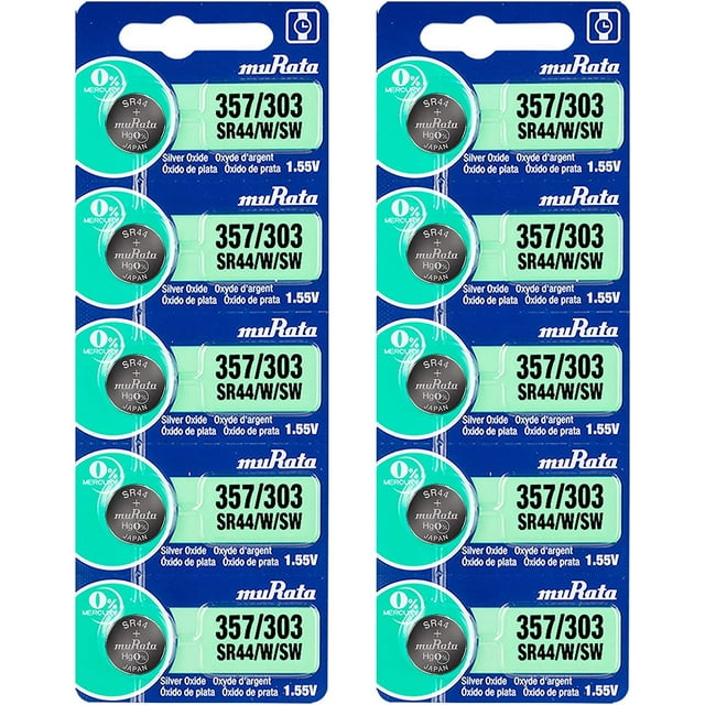 Murata 357/303 SR44/W/SW Battery 1.55V Silver Oxide Watch Button Cell (10 Batteries)