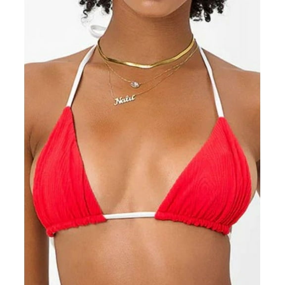 Frankies Bikinis FLAME Tia Textured Triangle Bikini Swim Top, US Large