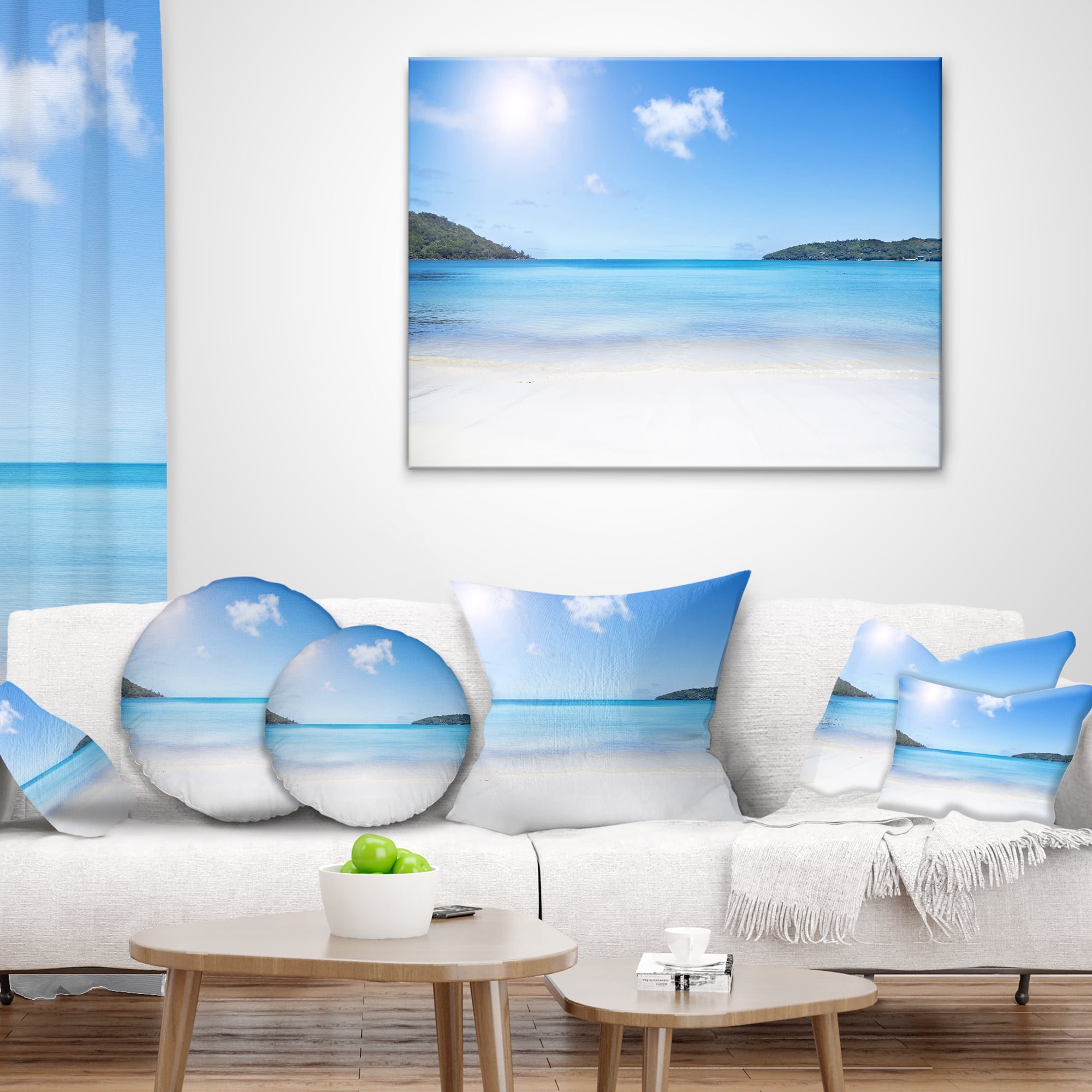 Designart Calm Beach of Azure Indian Ocean - Seashore Throw Pillow - 16x16