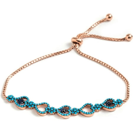 Pori Jewelers 18kt Rose Gold-Plated Sterling Silver Turquoise Multi-Heart Friendship Bolo Adjustable Bracelet