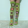 thumbnail image 4 of CUZIBR Cozy Socks Vintage Boho Leg Warmers Bohemian Pattern Stocking Thighs Over The Knee Thick Leggings Fashion Soft Stretch Boots Ocks Fuzzy Socks,Green,One Size, 4 of 5