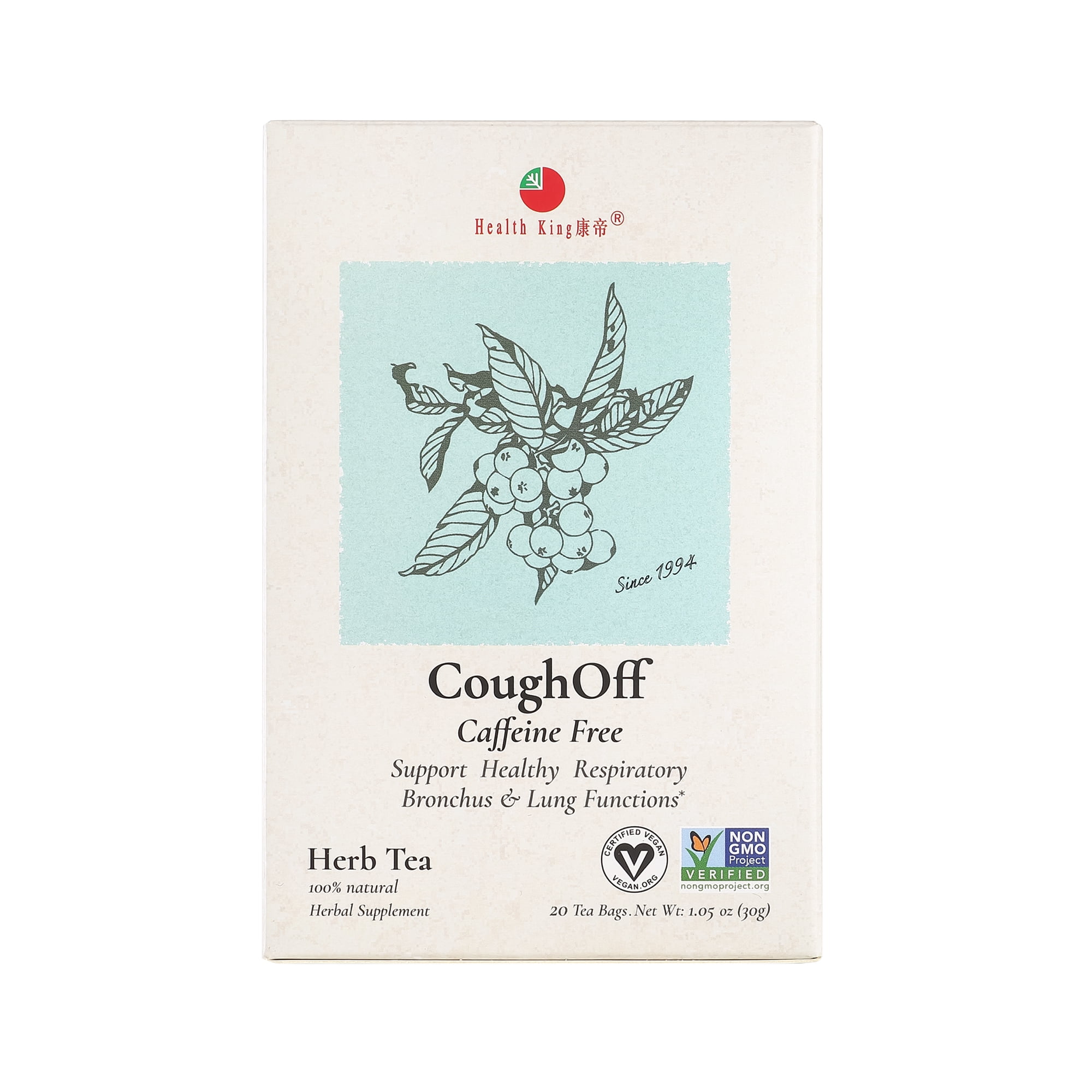 Health King Coughoff Herb Tea, Caffeine Free, Tea Bags, 20 Count