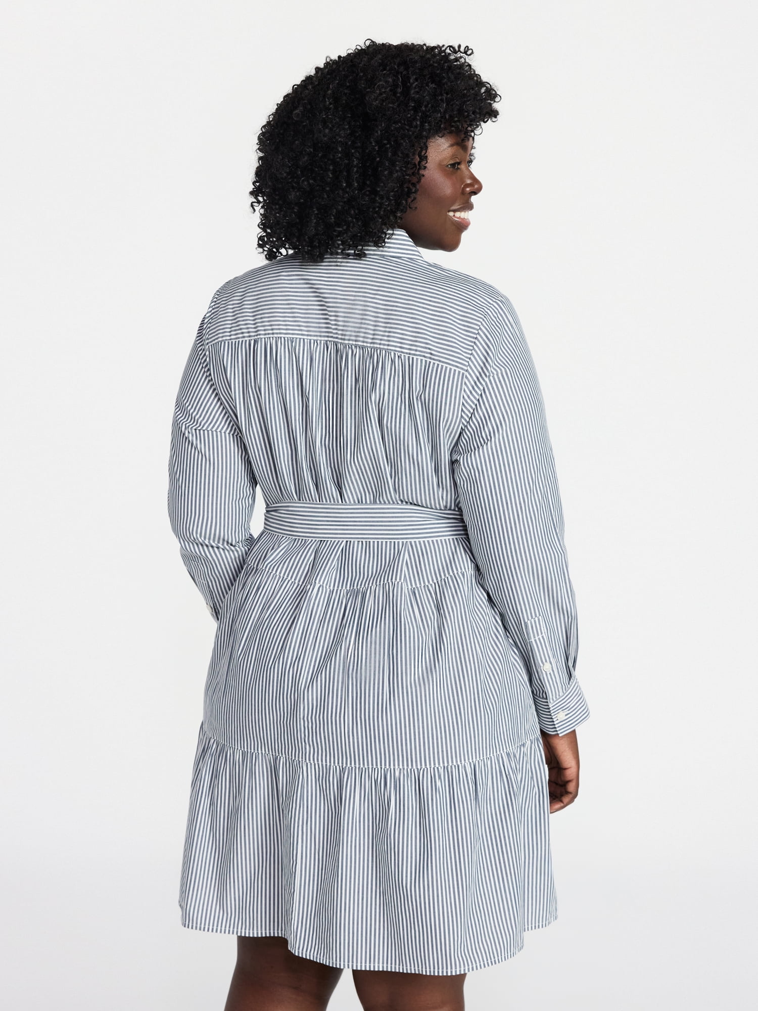 Terra & Sky Women's Plus Size Tiered Shirt Dress with Long Sleeves, Sizes 0X-5X