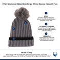 thumbnail image 3 of CTM  Ribbed Knit Stripe Winter Beanie Hat with Pom (Women), 3 of 3
