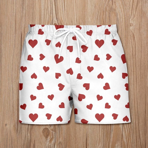 FAOWME Womens Shorts Drawstring Elastic Waist Love Heart Print Casual Soft Lightweight Comfort Shorts With Pockets For Holiday Vacation Beach,White,L