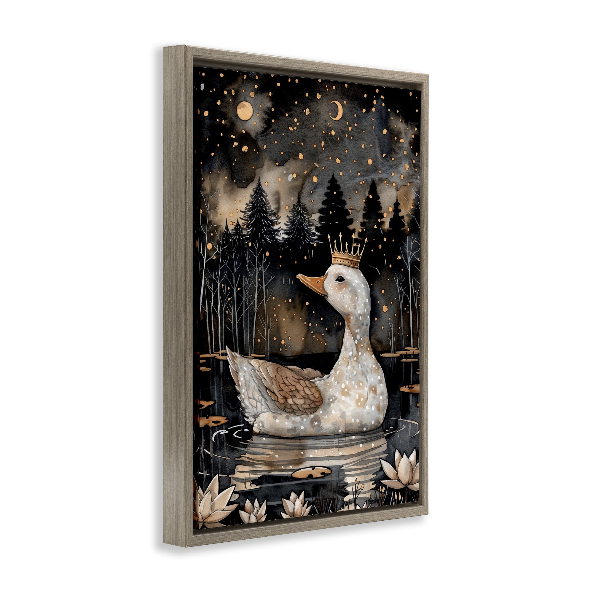 Stupell Industries Regal Duck at Night Animals & Insects Painting Brown Floater Framed Art Print Wall Art, 21 x 31