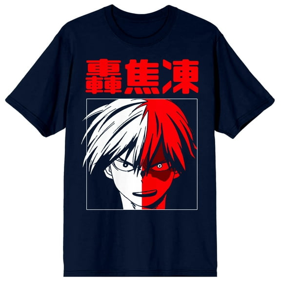 Todoroki My Hero Academia Anime Character Mens Navy Graphic Tee-M