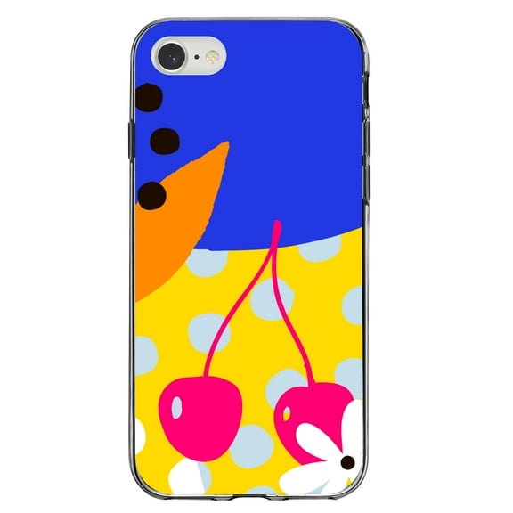 DistinctInk Clear Shockproof Hybrid Case for iPhone 7 8 SE (2020 Model) 4.7" Screen TPU Bumper Acrylic Back Tempered Glass Screen Protector - Summer Vibes Bold Flower Chery Pink Yellow