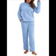 thumbnail image 1 of Pijama de 2 Piezas para Mujer, Conjunto de Ropa de Estar por Casa, Suéter de Punto, Cuello Redondo, Larga, Conjuntos Peludos Azul XL, 1 of 8