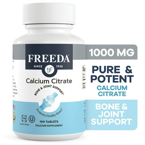 Freeda Calcium Citrate Supplement | 1000 mg per Serving | Vegan, Kosher Bone Health Support | Calcium Tablets Without Vitamin D | 100 Count