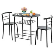 Giantex 3 Piece Compact Dining Set, Dining Table and 2 Chairs with Metal Frame and Shelf Storage, Couple Table Chair Set for 2