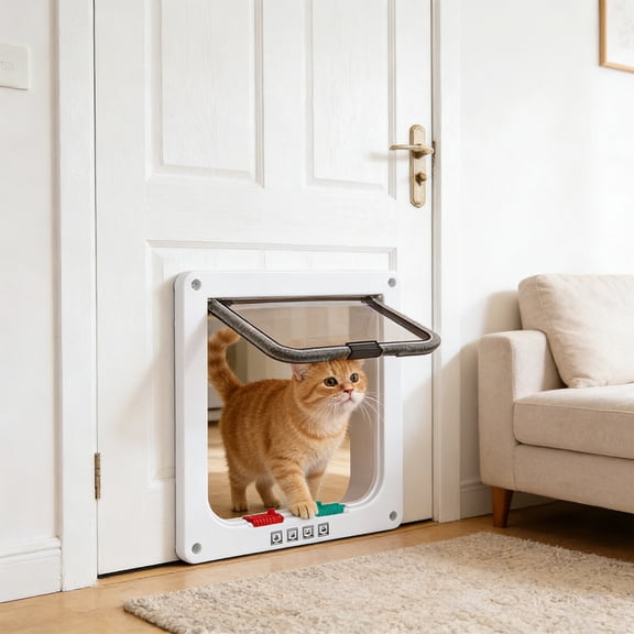 Cat Door for Interior Exterior Door, Two Way Cats Door, Screen Doors Roller Shutter Doors, 4-Way Locking Flap for Cats & Dogs, Weatherproof Pet Door, ABS Material