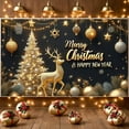 thumbnail image 3 of Gold Reindeer Christmas Banner Christmas Tree New Year Banner Gold Silver Ornaments Snowflakes Holiday Backdrop for Christmas Party New Year Celebration Indoor Decoration, 3 of 9